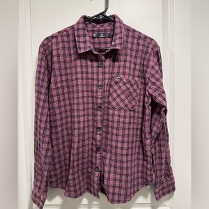 Volcom Women's Pink and Black Plaid Button-Down Long Sleeve Shirt